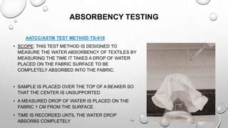 water drop test for fabric|fabric absorbency test.